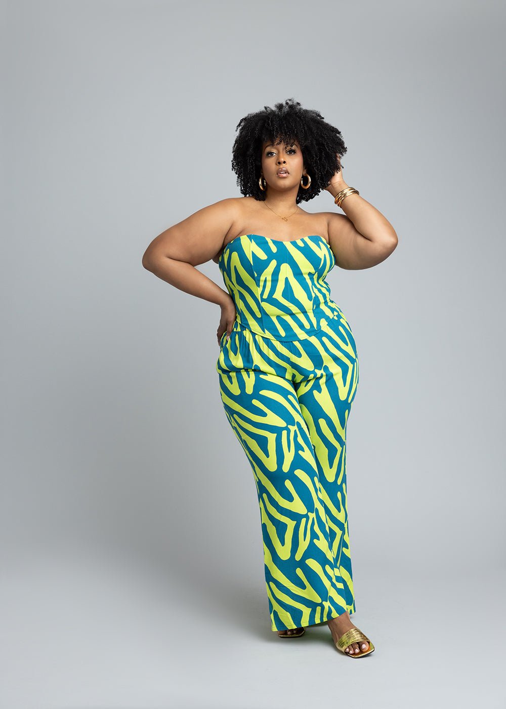 Caimile Women's African Print Stretch Corset (Lime Zebra Abstract) - D'IYANU