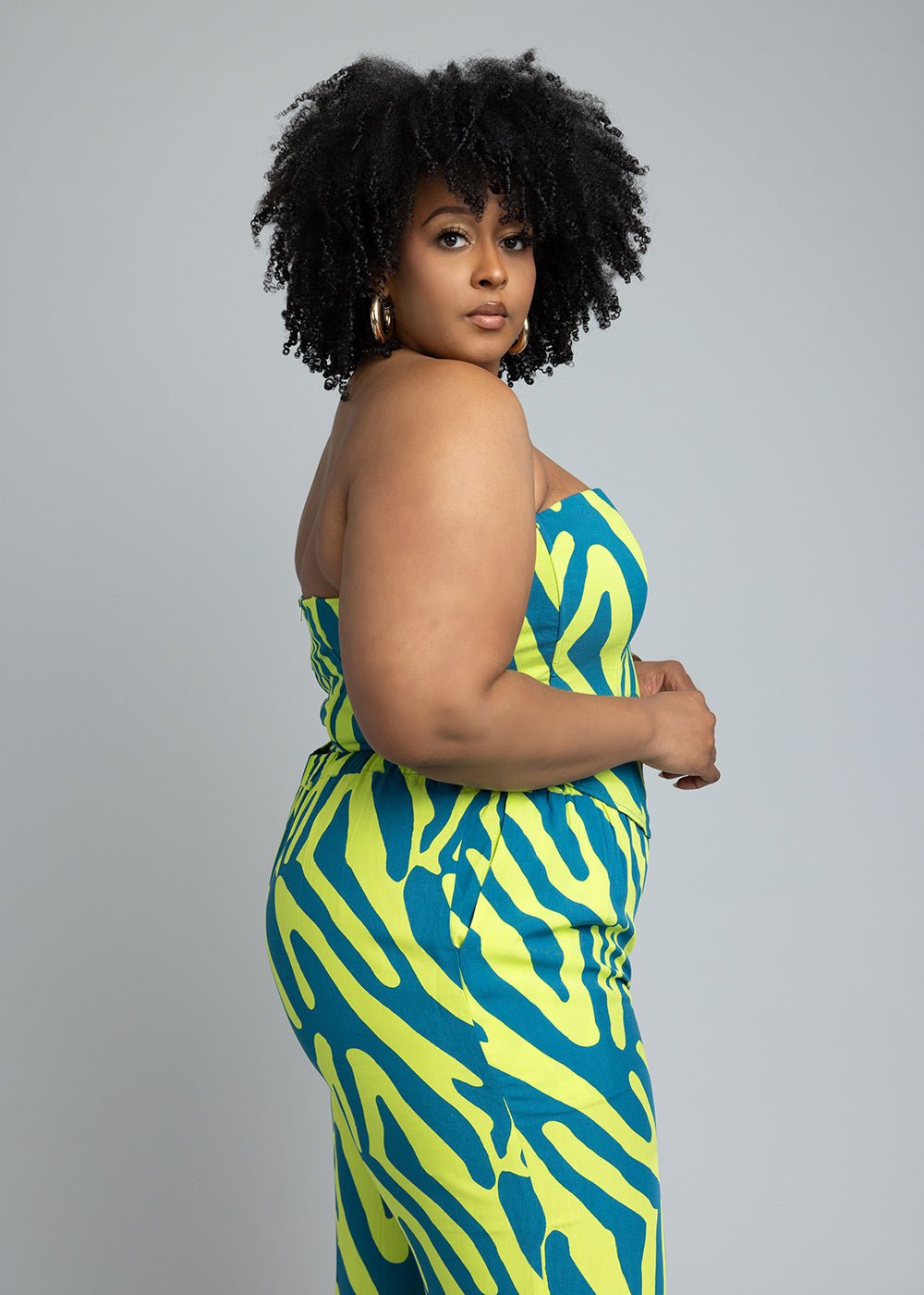 Caimile Women's African Print Stretch Corset (Lime Zebra Abstract) - D'IYANU
