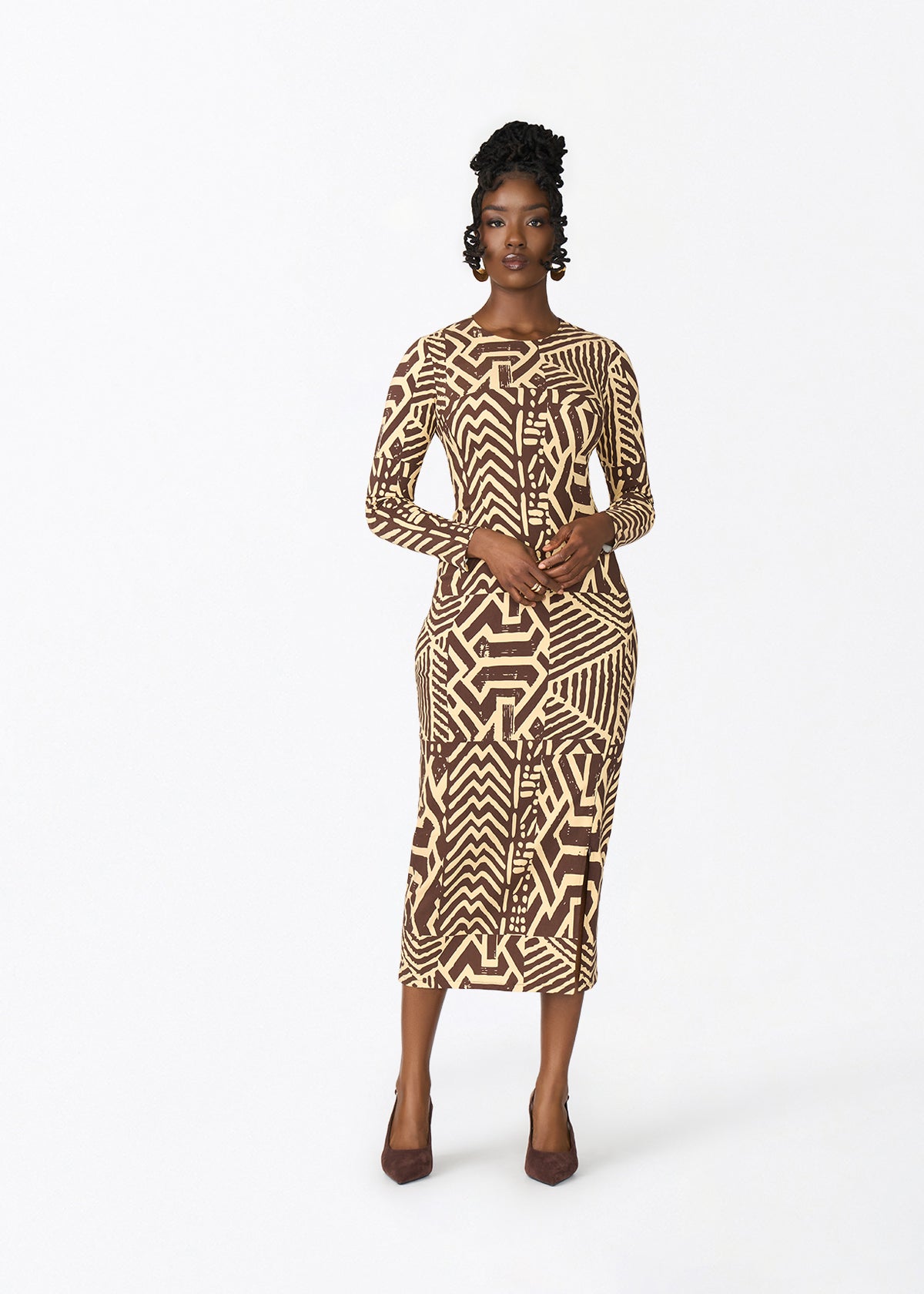 Chidima Women's African Print Tunic Dress (Chocolate Mousse Tribal) - D'IYANU
