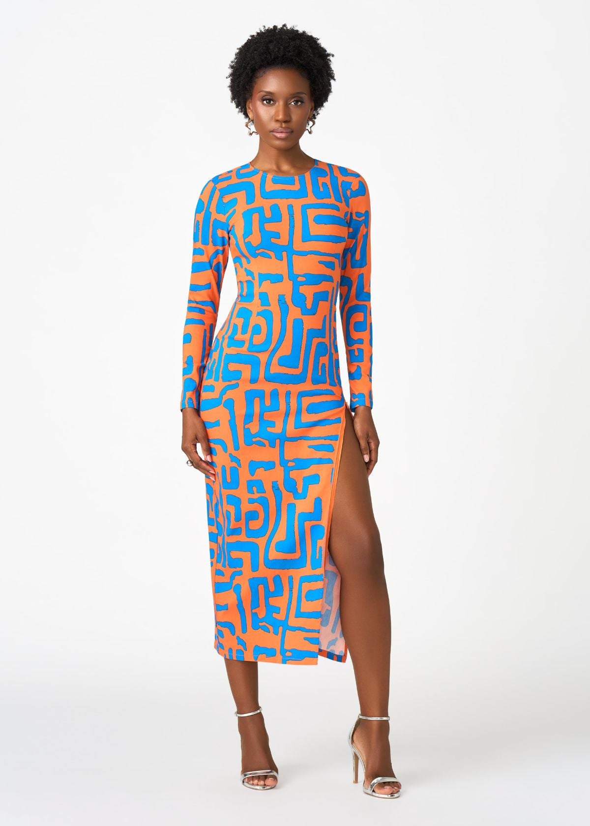 orange and blue dress Chidima Women's African Print Midi (Orange Geometric) / S This dress uses a pants-size-42w Wedding Guest Dresses | SIZE:XXL