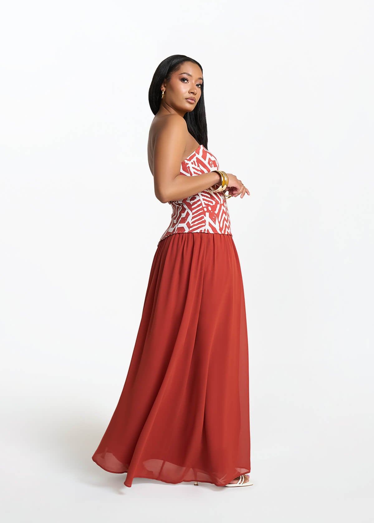 Damilola Women's African Print Strapless Dress (Brick Multipattern) - D'IYANU