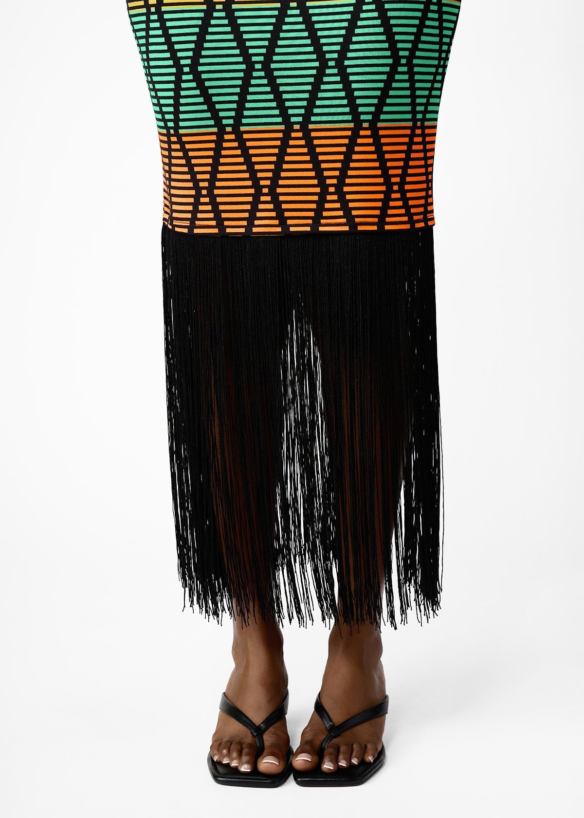 Danai Women's African Print Jersey Fringe Tank Dress (Multi Diamond Stripe) - D'IYANU