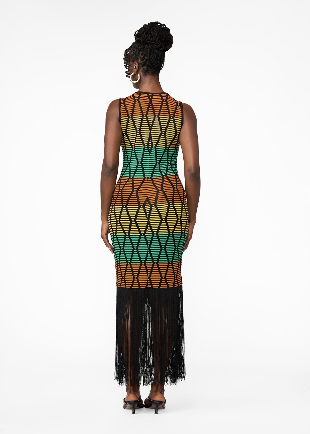 Danai Women's African Print Jersey Fringe Tank Dress (Multi Diamond Stripe) - D'IYANU