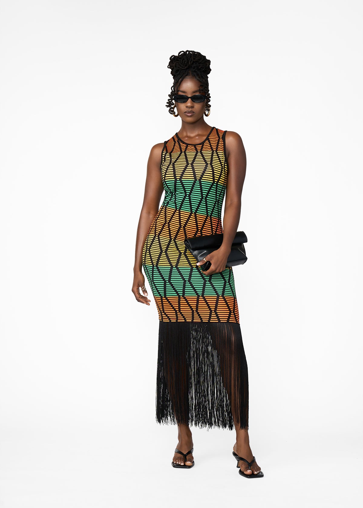Danai Women's African Print Jersey Fringe Tank Dress (Multi Diamond Stripe) - D'IYANU