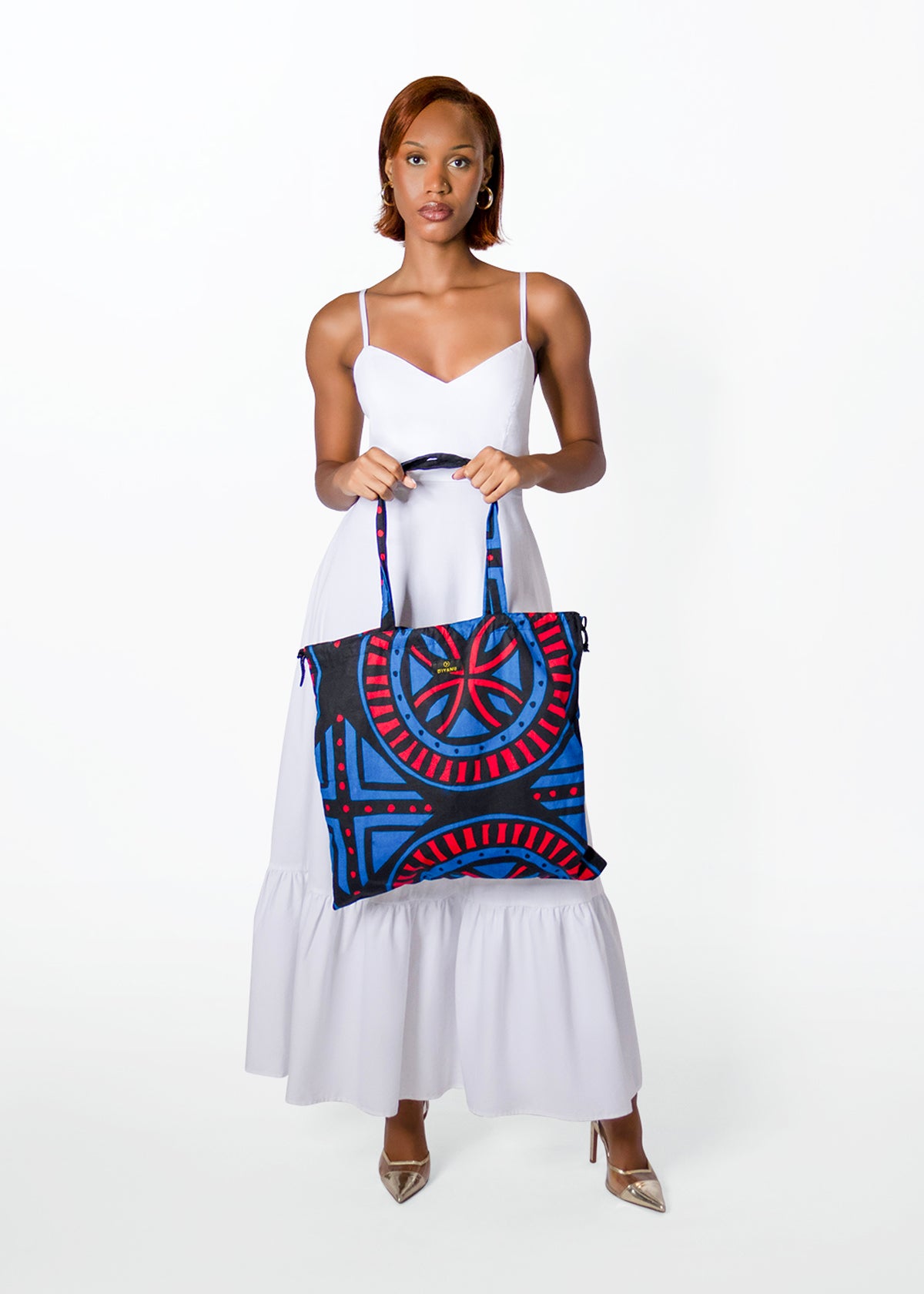 Ebuni African Print Tote Bag (Blue Red Tiles) - D'IYANU