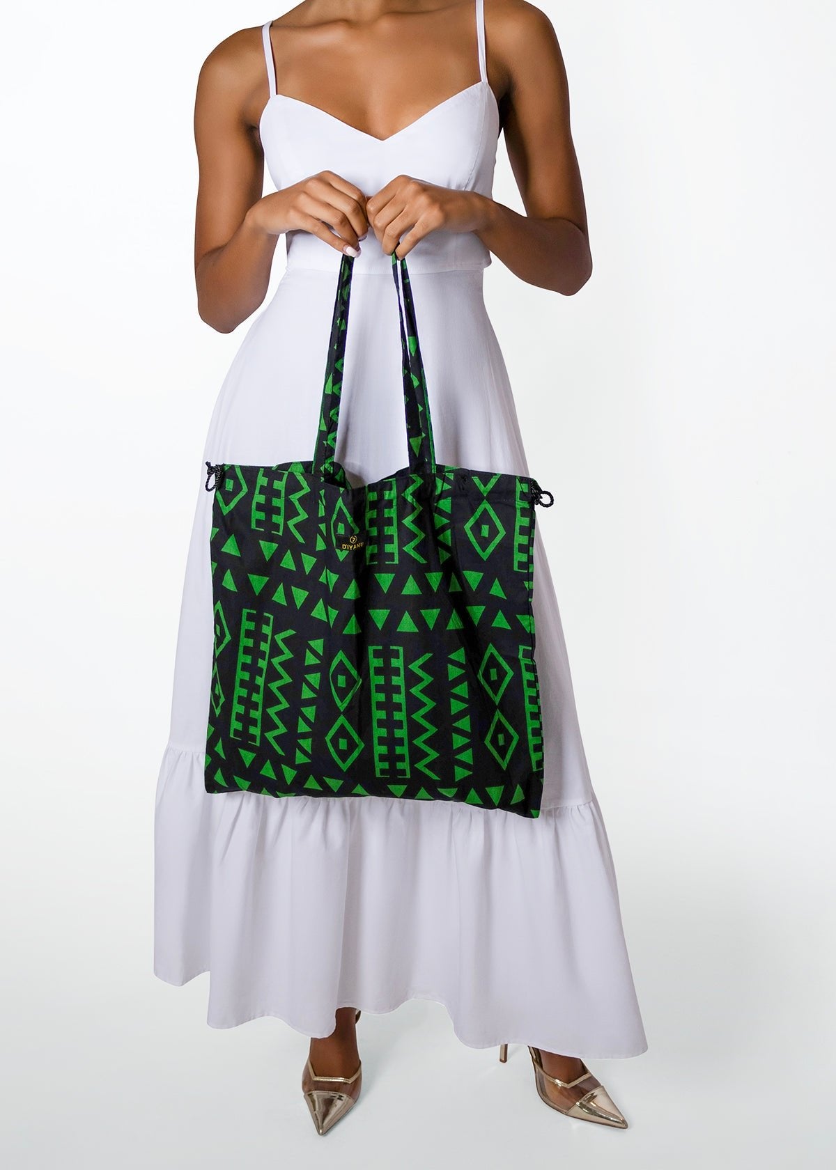 Ebuni African Print Tote Bag (Moss Black Geometric) - D'IYANU