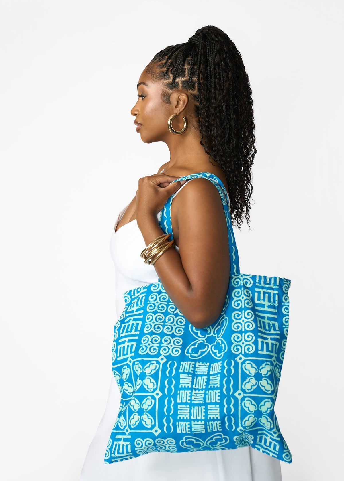 Ebuni African Print Tote (Cool Blue Adire) - D'IYANU