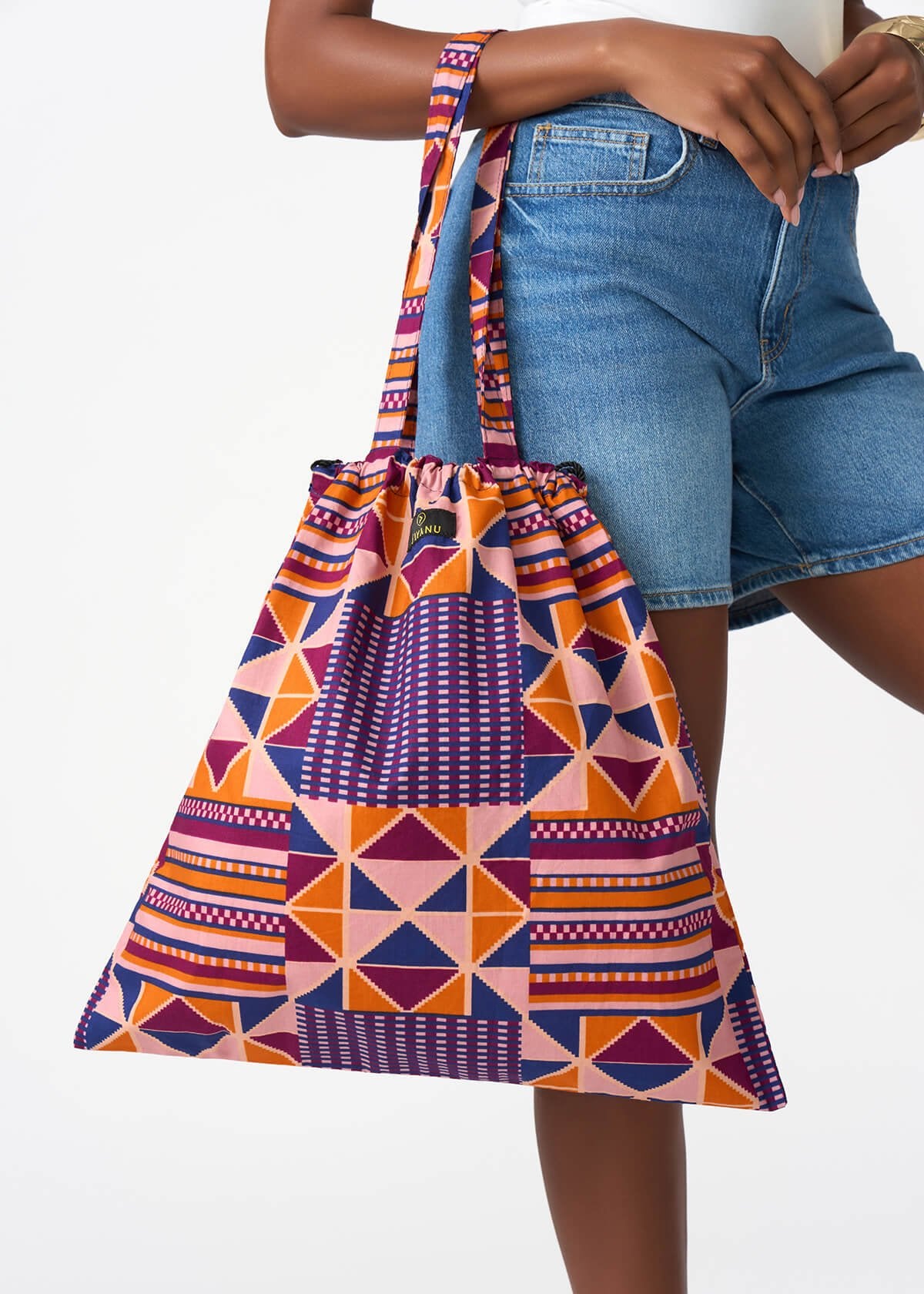 Ebuni Women's African Print Tote Bag (Orange Purple Kente) - D'IYANU