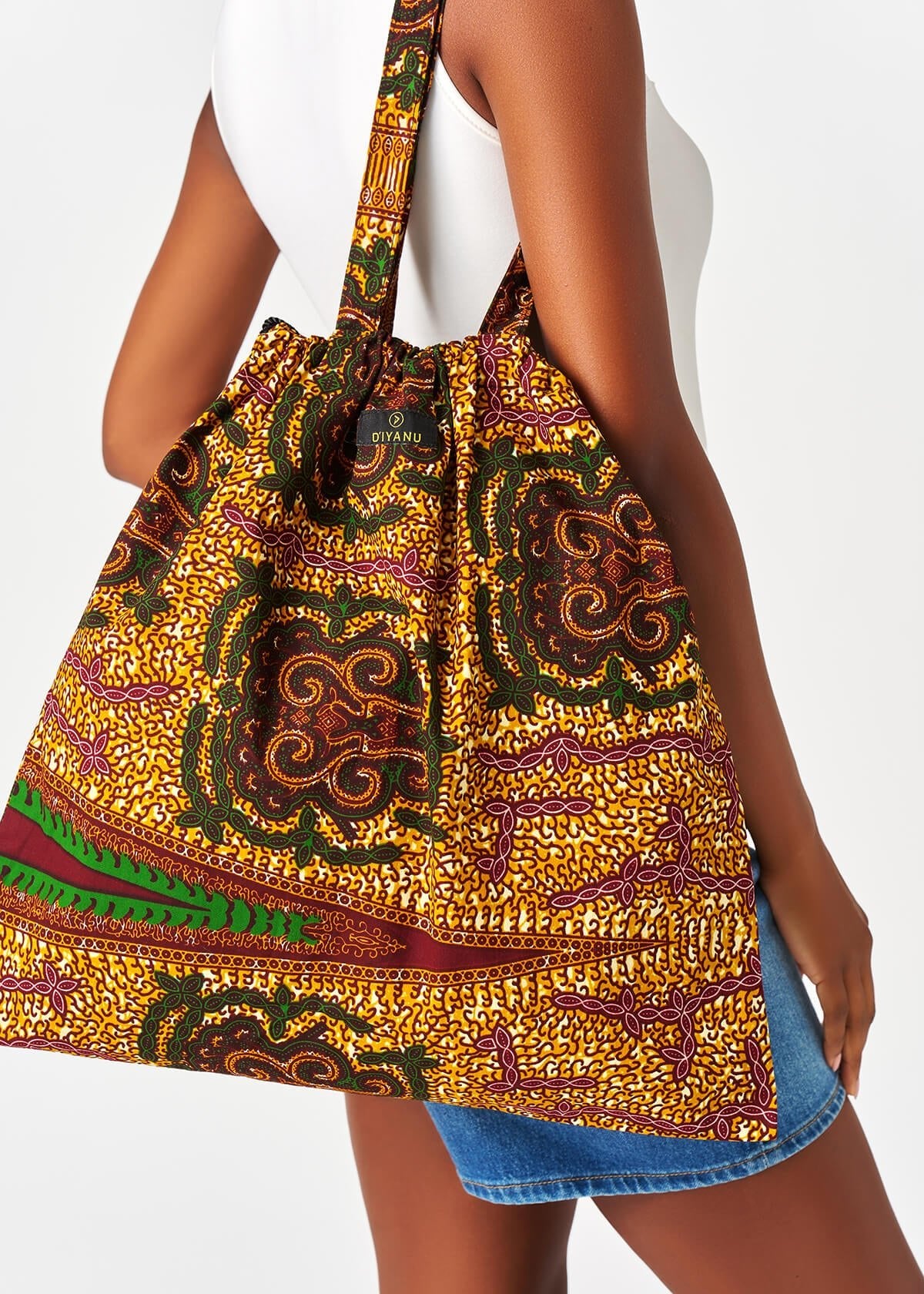 Ebuni African Print Tote Bag (Green Tortoise Diamonds) - D'IYANU