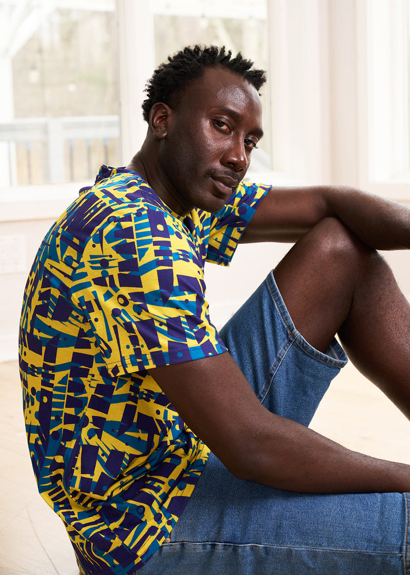 Edalo Men's African Print Active T-Shirt (Neon Tropical Stamp)