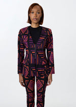 Fafa Womens African Print Stretch Blazer (Black Peach Tribal) - D'IYANU