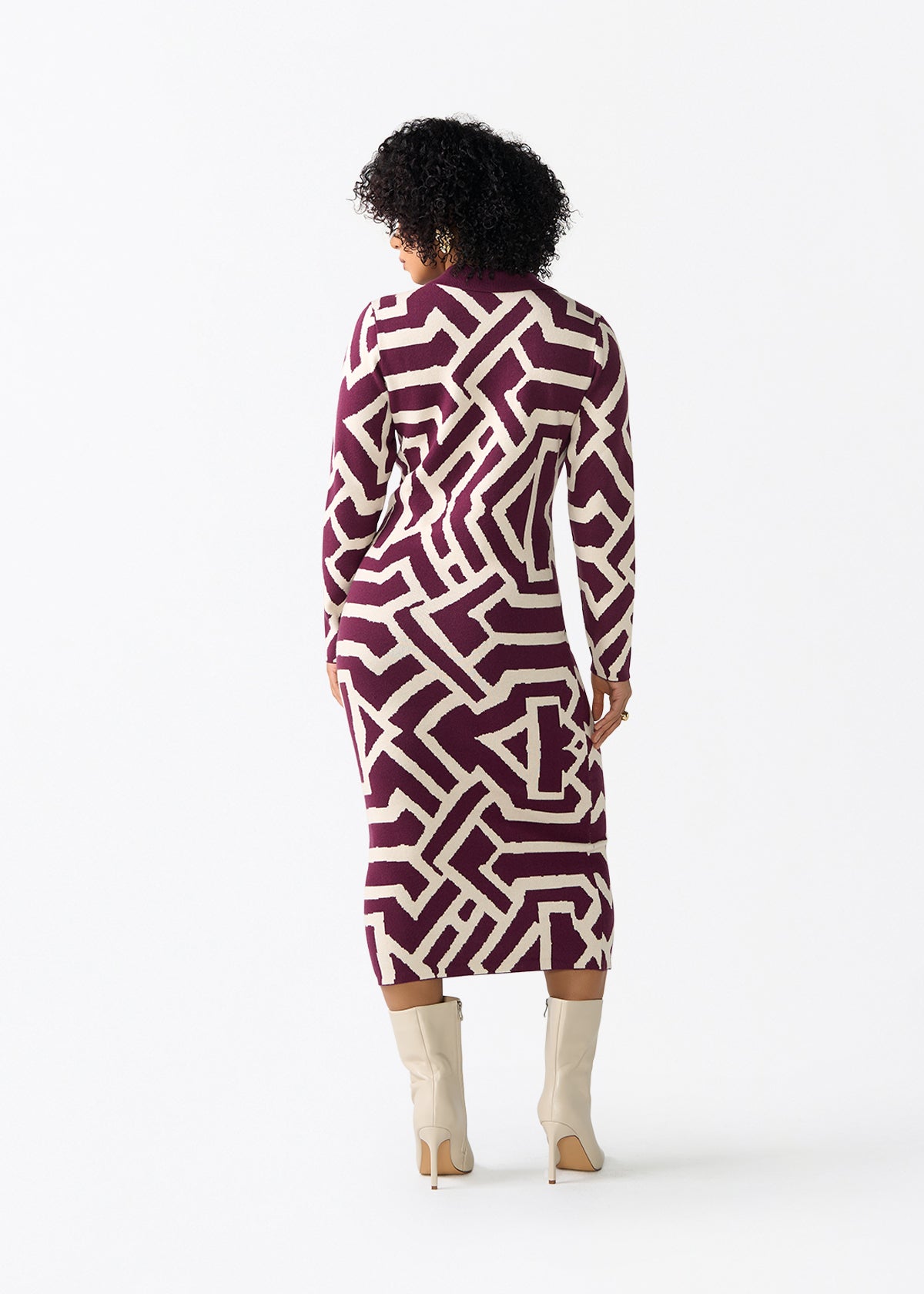 Fawzia Women's African Print Button-Up Sweater Dress (Cream Berry Tribal) - D'IYANU