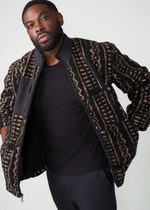 Gatimu Men's African Print Teddy Fleece Jacket (Tan Tribal Lines) - Clearance - D'IYANU