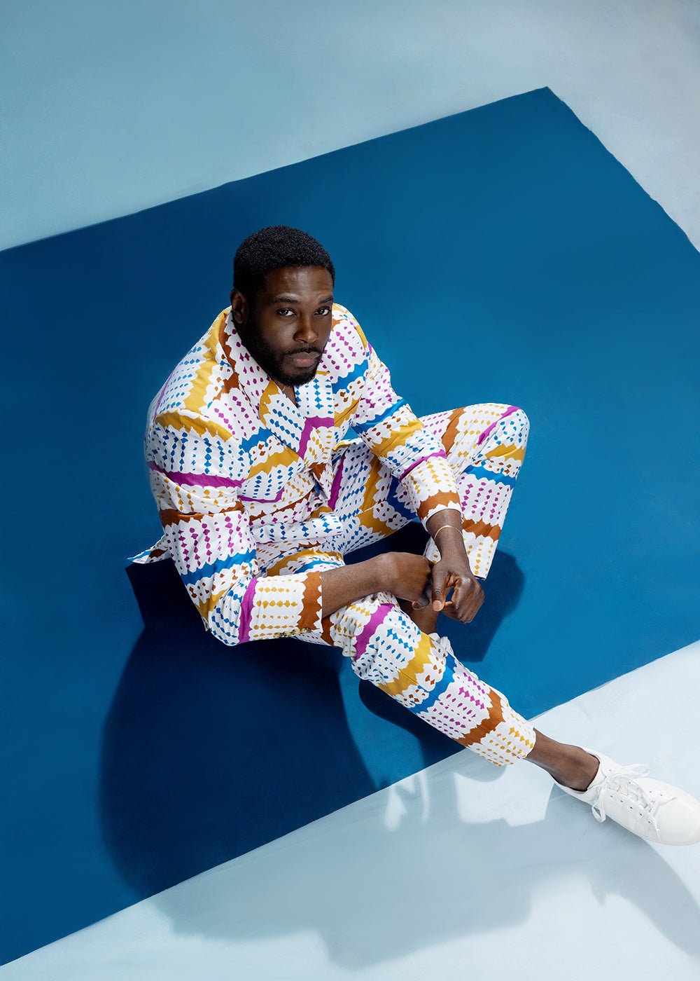 Hadjar Men's African Print Trousers (White Nautical Adire) - D'IYANU