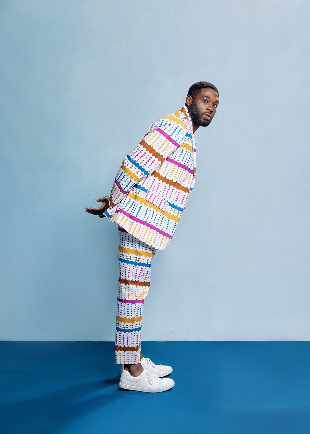 Hadjar Men's African Print Trousers (White Nautical Adire) - D'IYANU