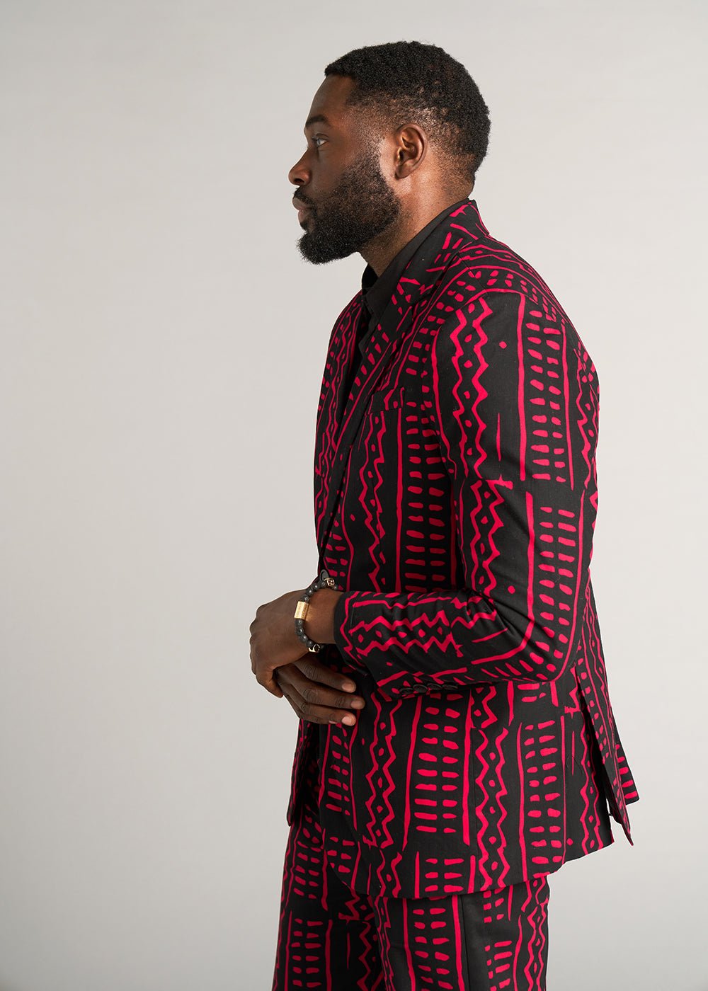 Hami Men's African Print Lightweight Blazer (Black Magenta Tribal) - D'IYANU