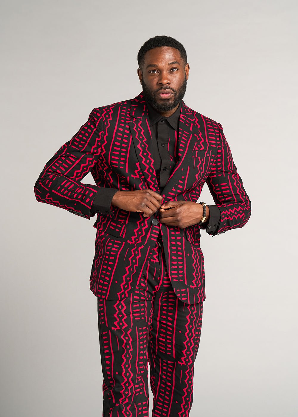 Hami Men's African Print Lightweight Blazer (Black Magenta Tribal) - D'IYANU