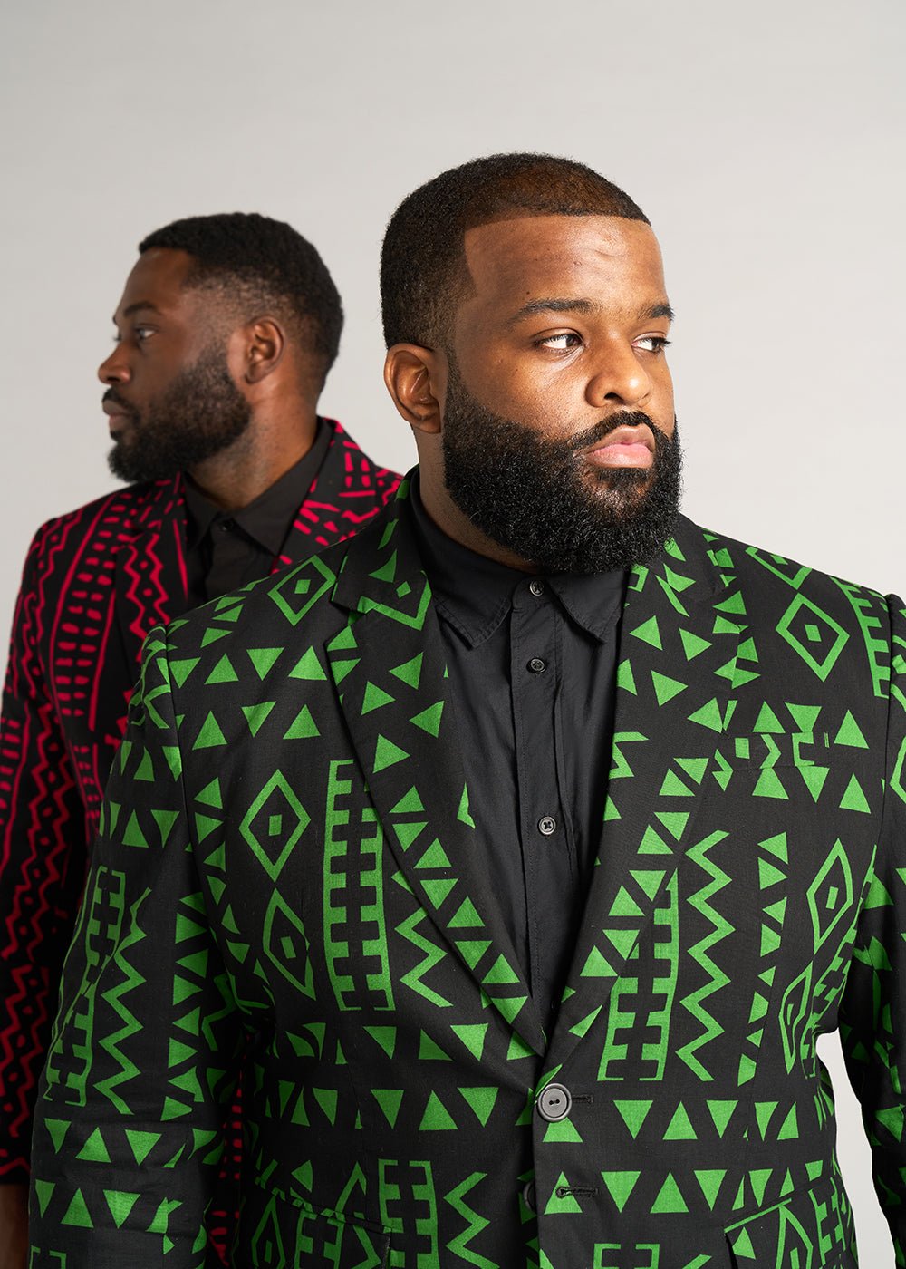 Hami Men's African Print Lightweight Blazer (Moss Black Geometric) - D'IYANU