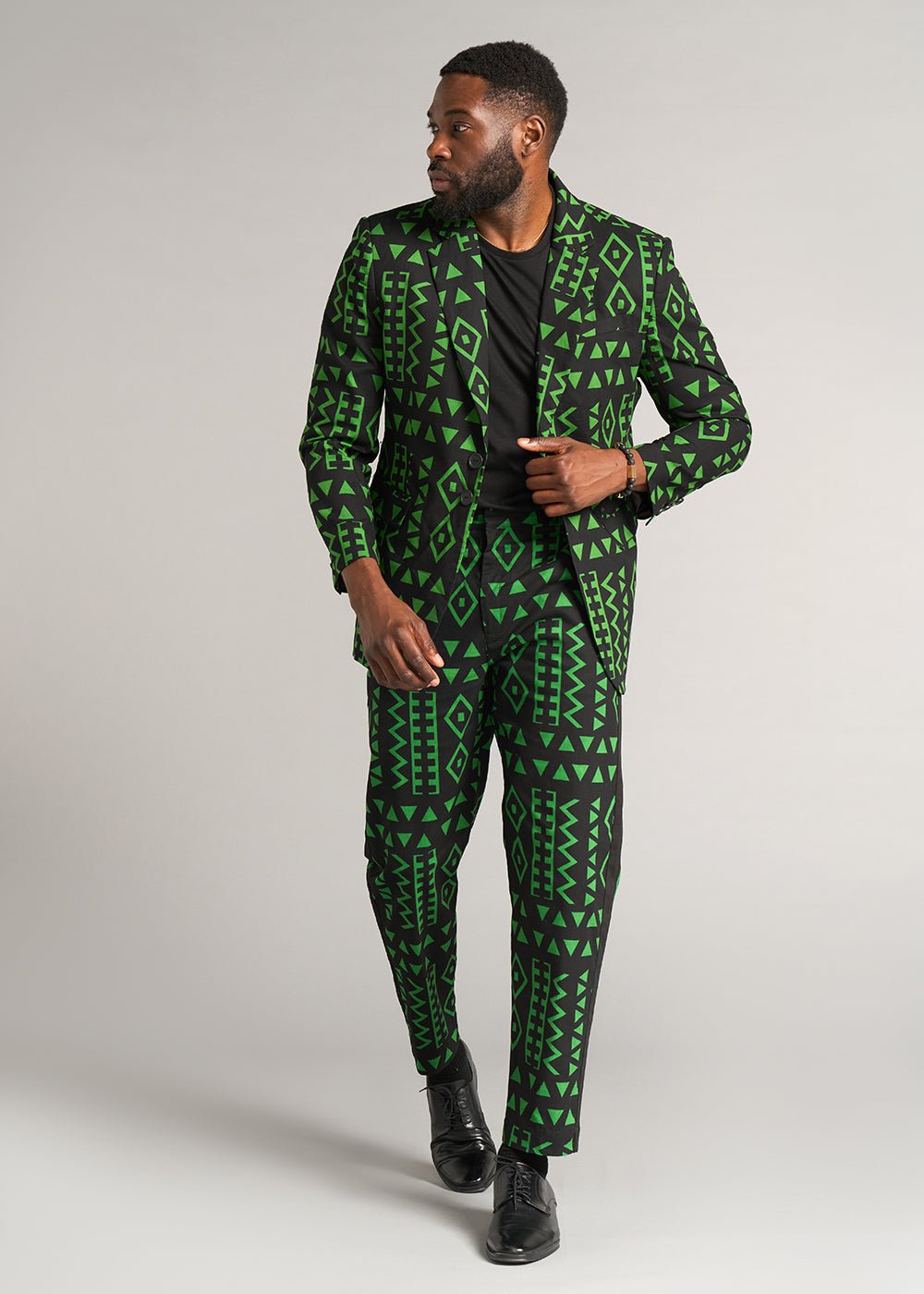 Hami Men's African Print Lightweight Blazer (Moss Black Geometric) - D'IYANU
