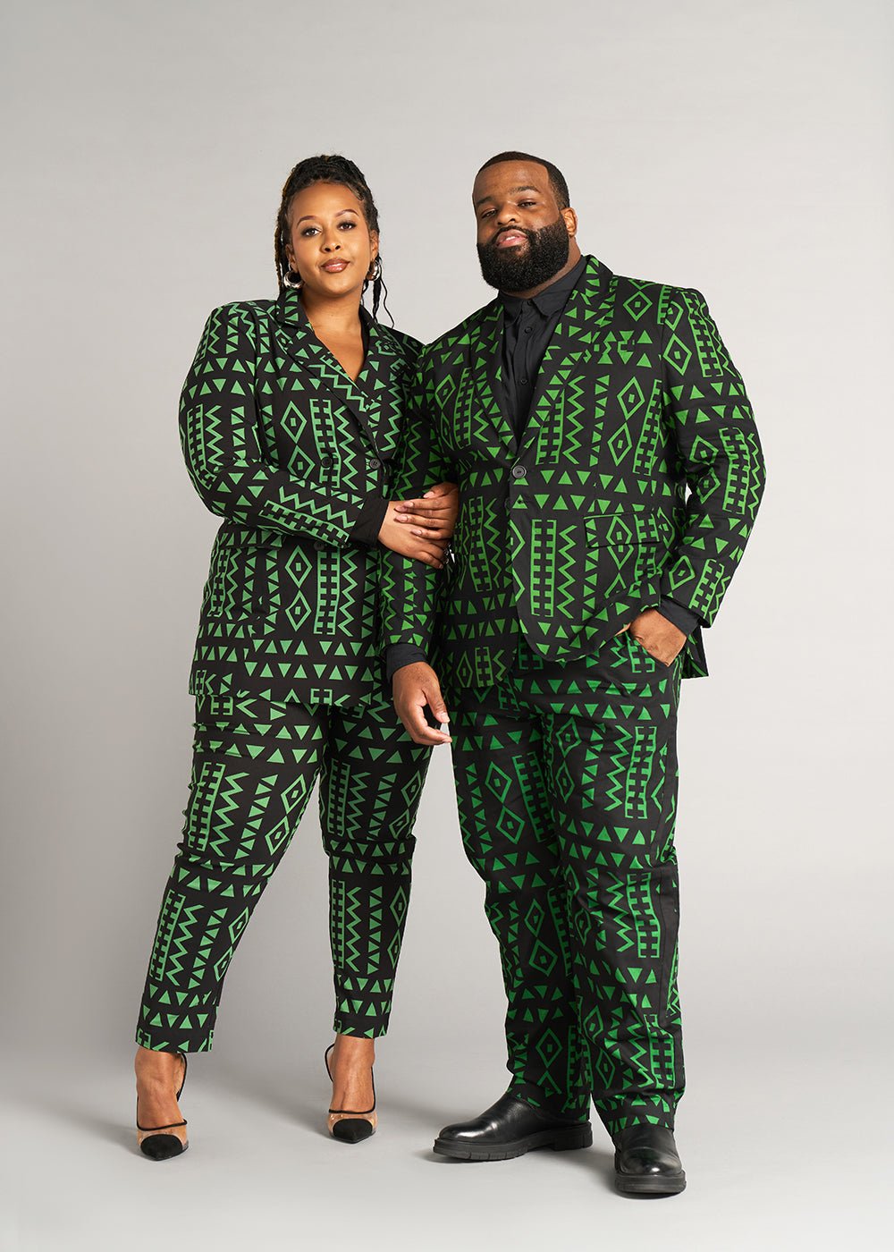Hami Men's African Print Lightweight Blazer (Moss Black Geometric) - D'IYANU