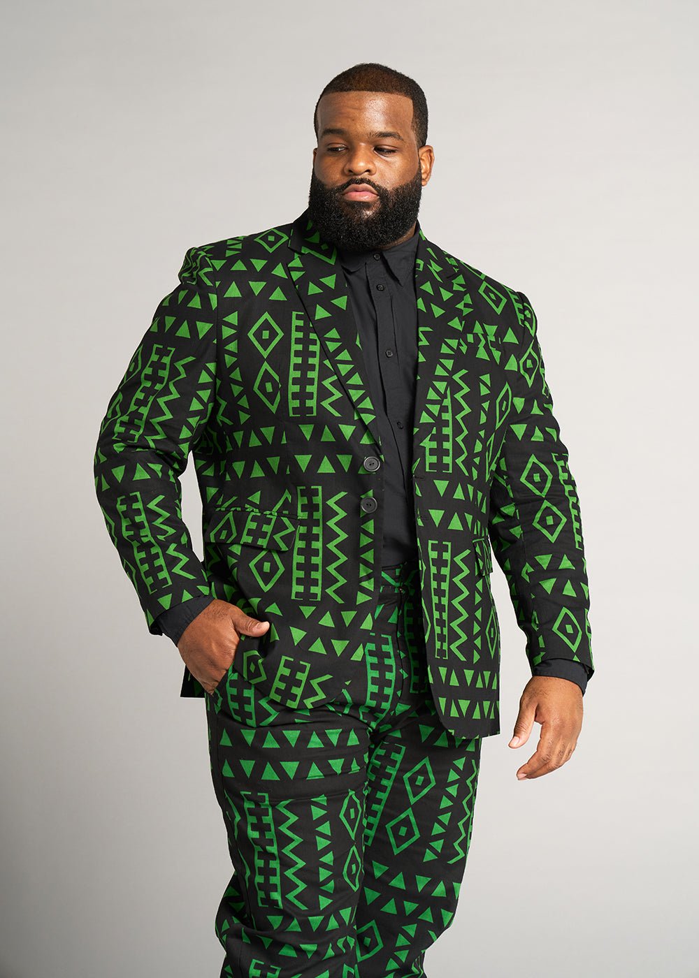 Hami Men's African Print Lightweight Blazer (Moss Black Geometric) - D'IYANU