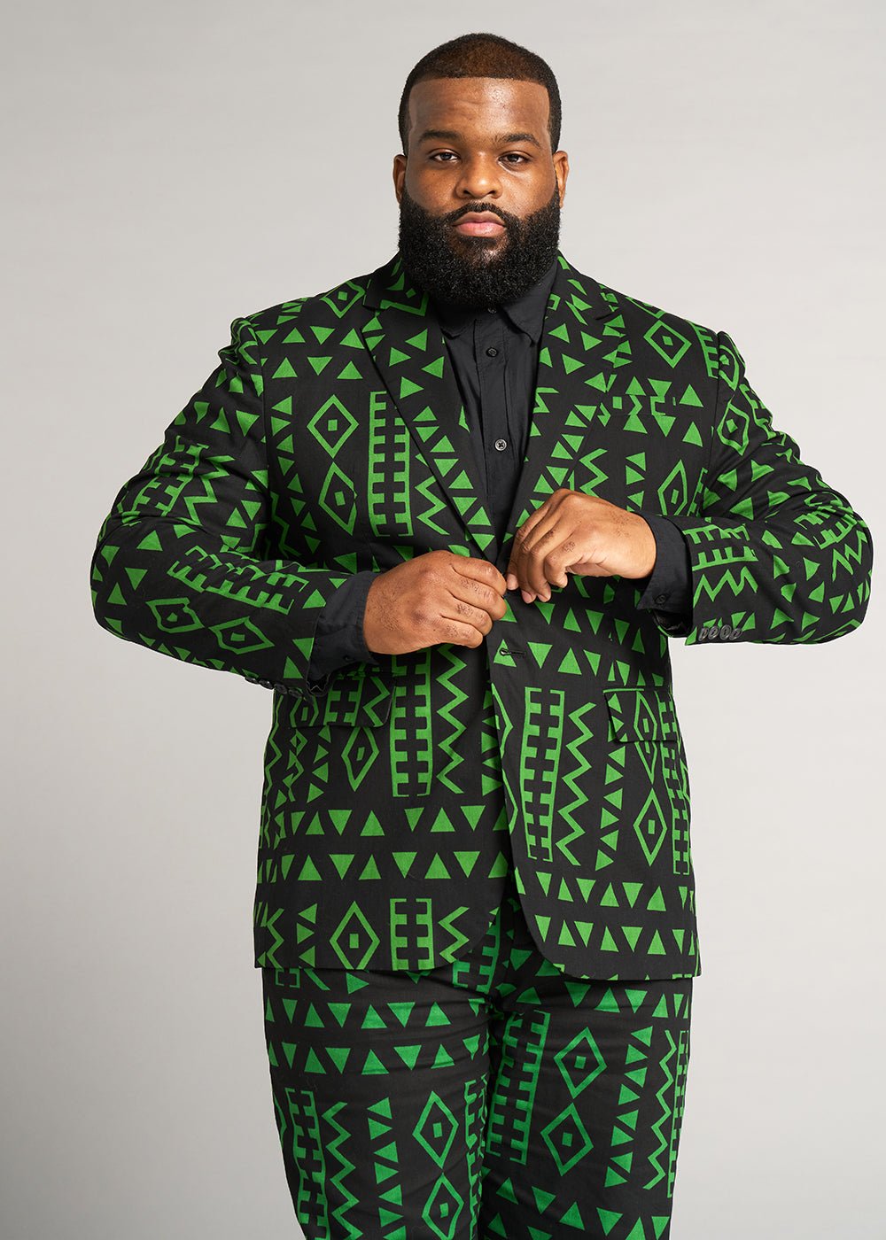 Hami Men's African Print Lightweight Blazer (Moss Black Geometric) - D'IYANU