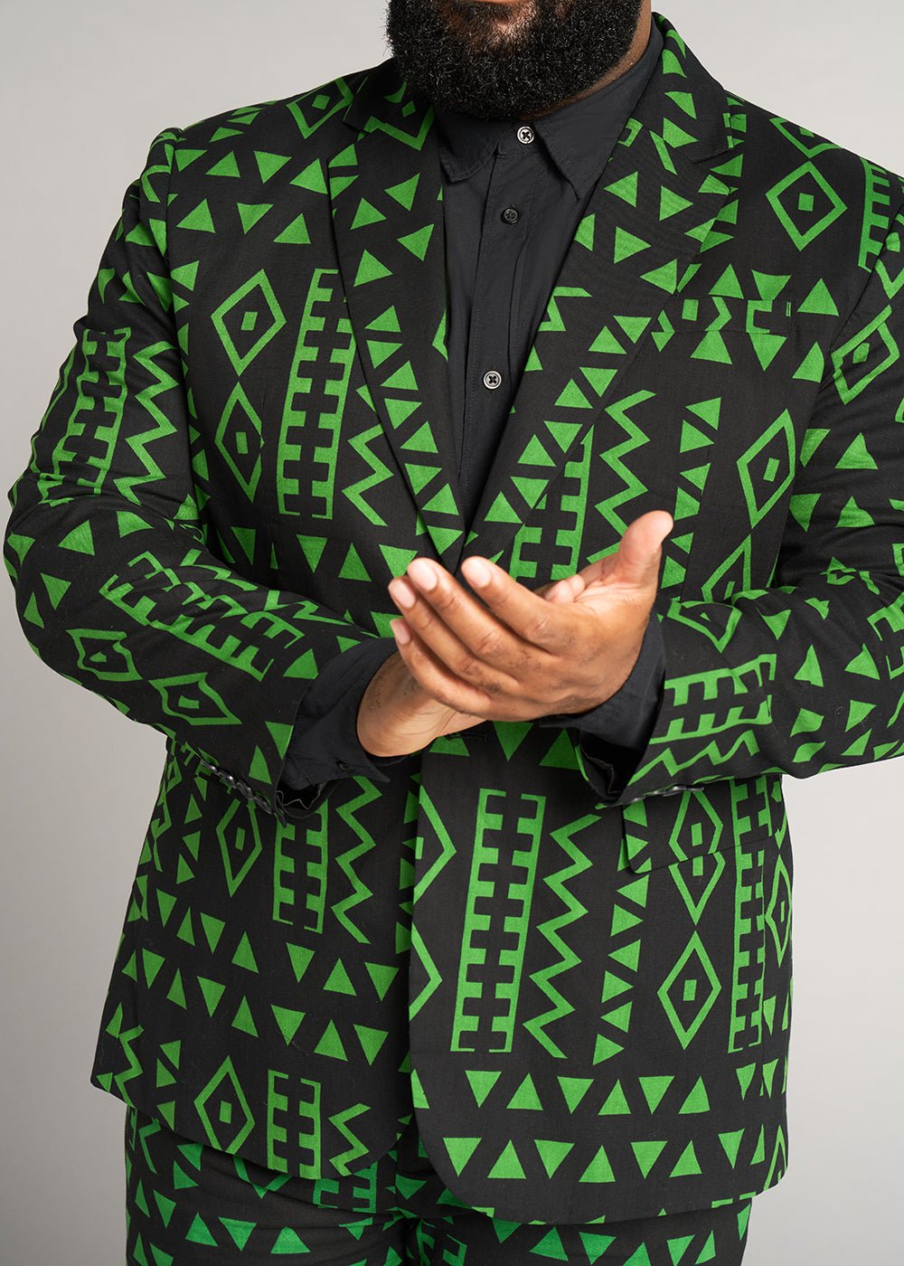 Hami Men's African Print Lightweight Blazer (Moss Black Geometric) - D'IYANU