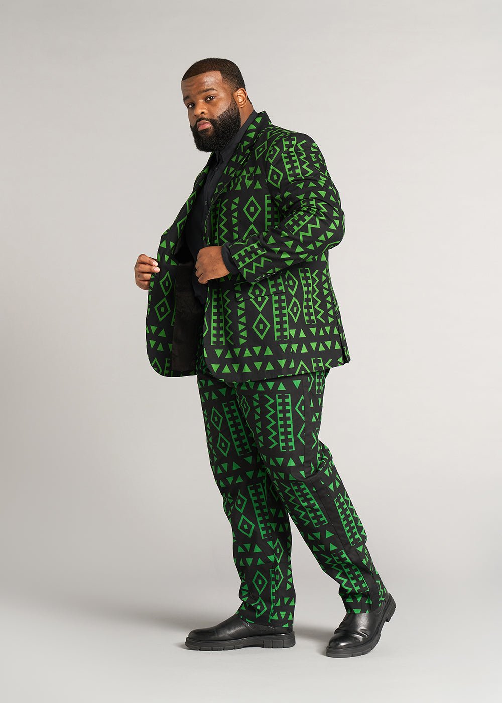 Hami Men's African Print Lightweight Blazer (Moss Black Geometric) - D'IYANU