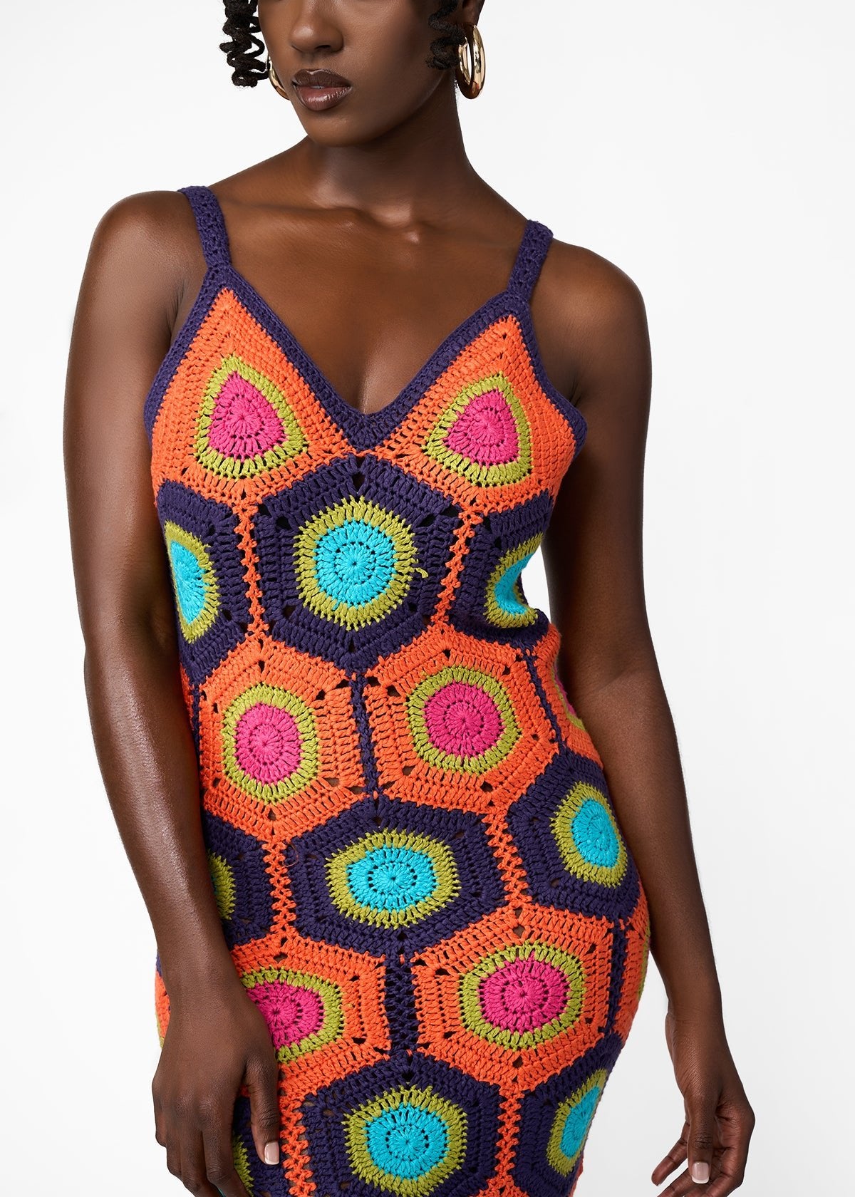 Ifa Women's Crochet Dress (Orange Navy Mod) - D'IYANU