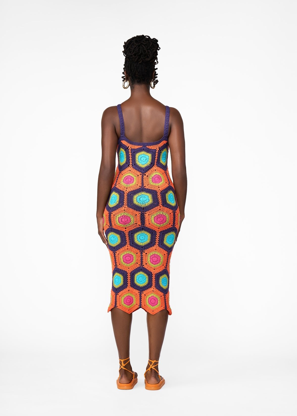 Ifa Women's Crochet Dress (Orange Navy Mod) - D'IYANU
