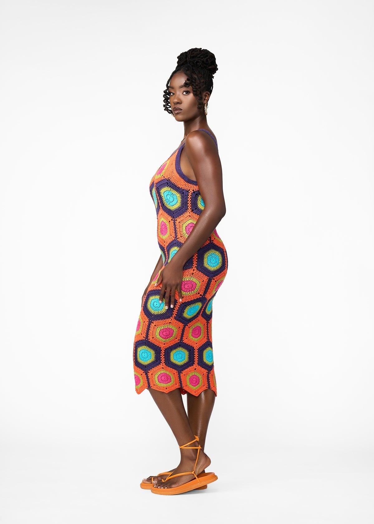 Ifa Women's Crochet Dress (Orange Navy Mod) - D'IYANU