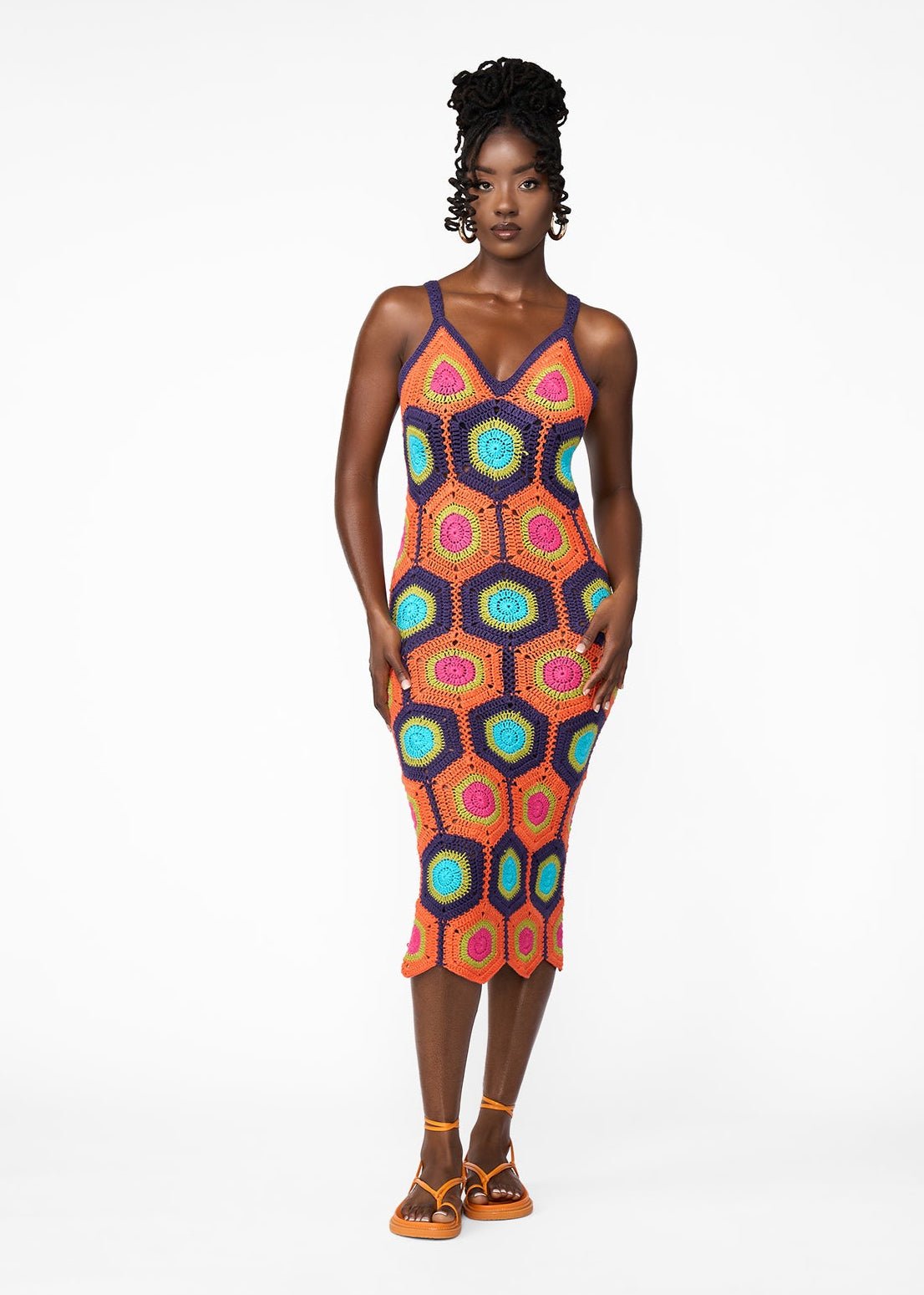 Ifa Women's Crochet Dress (Orange Navy Mod) - D'IYANU