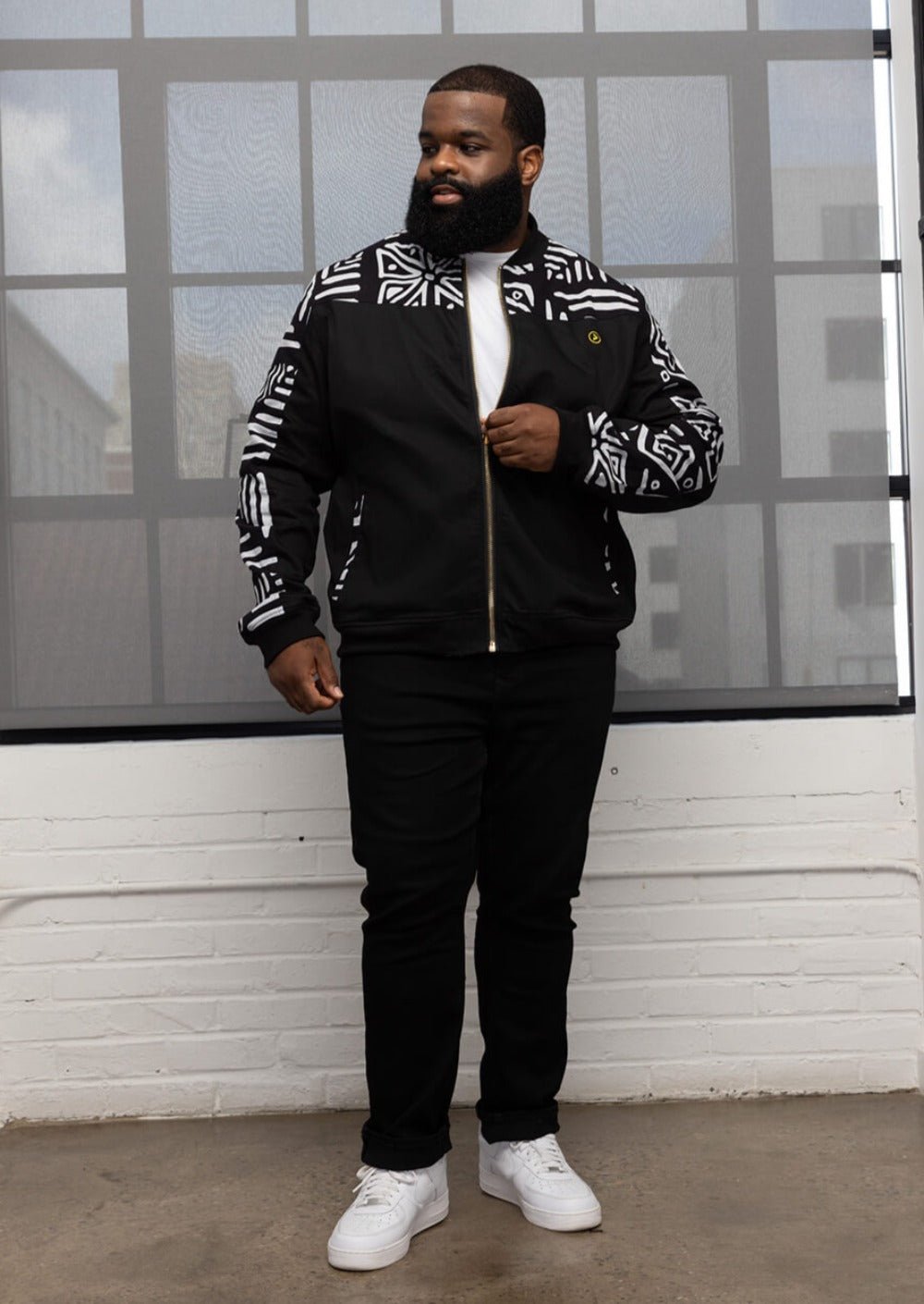 Ise Men's African Print Reversible Bomber Jacket (Grayscale Tribal) - D'IYANU