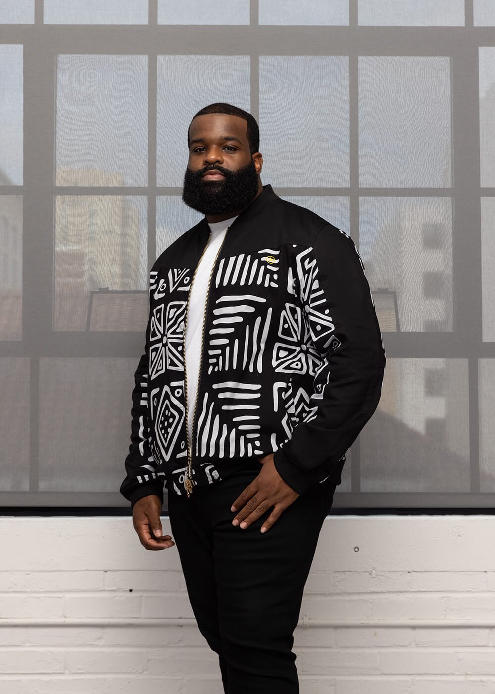 Ise Men's African Print Reversible Bomber Jacket (Grayscale Tribal) - D'IYANU