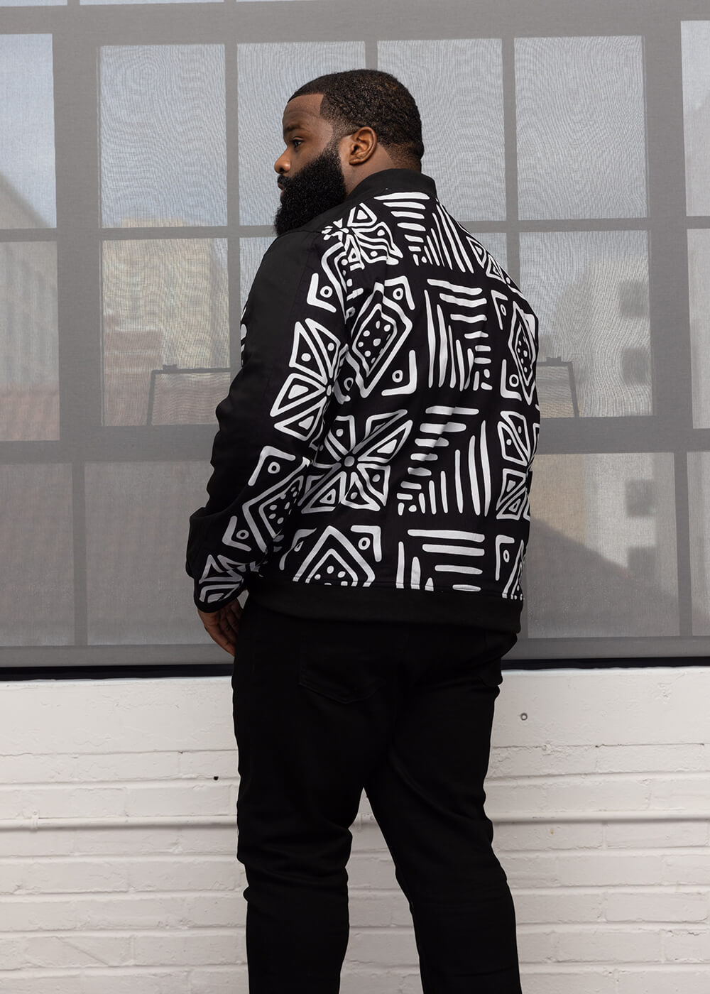 Ise Men's African Print Reversible Bomber Jacket (Grayscale Tribal) - D'IYANU
