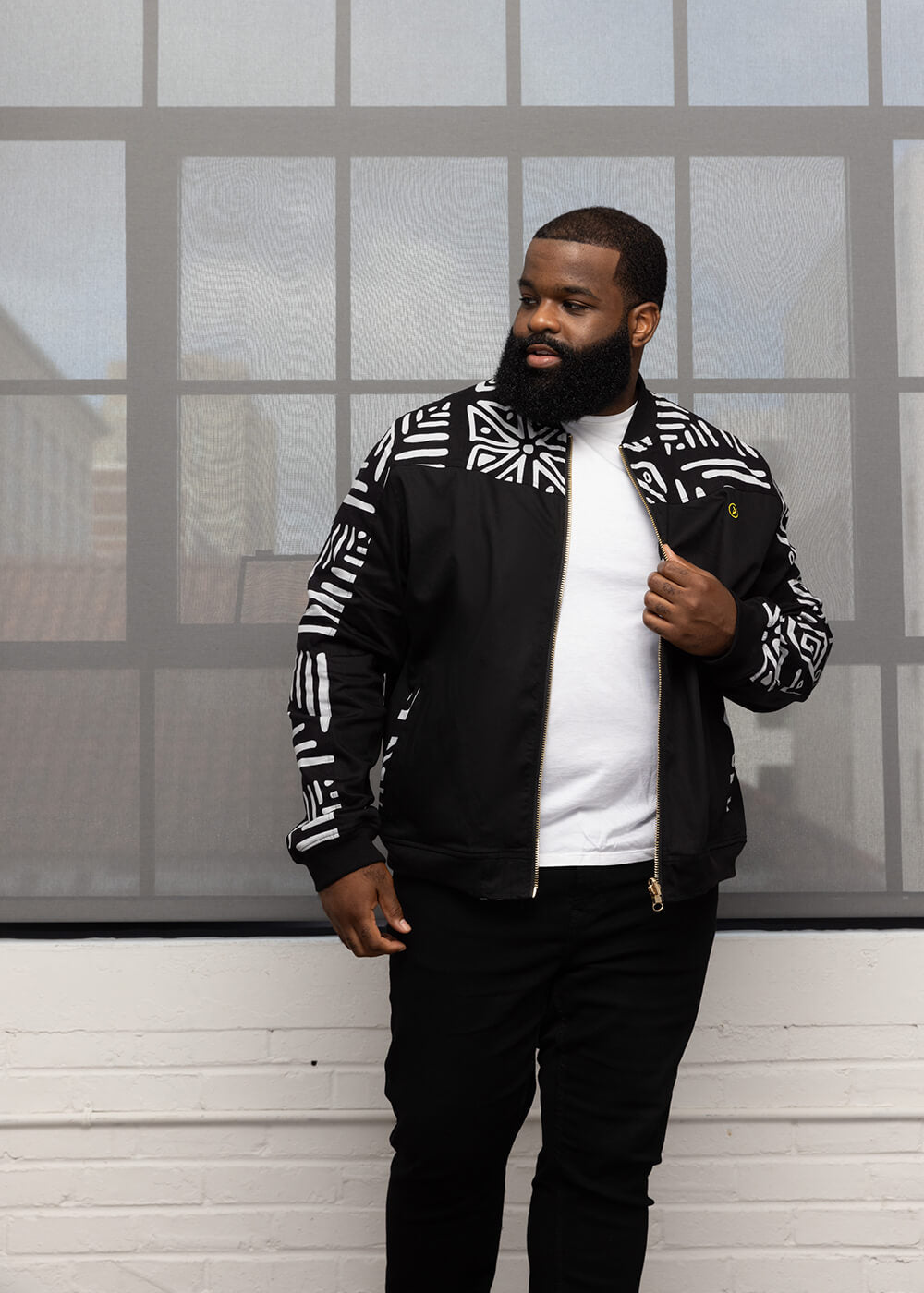 Ise Men's African Print Reversible Bomber Jacket (Grayscale Tribal) - D'IYANU