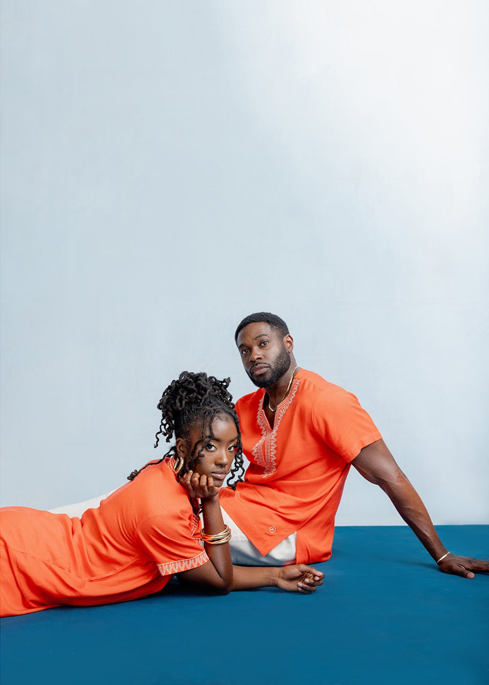 Izibili Men's African Linen Blend Embroidered Tunic Shirt (Deep Coral) - D'IYANU