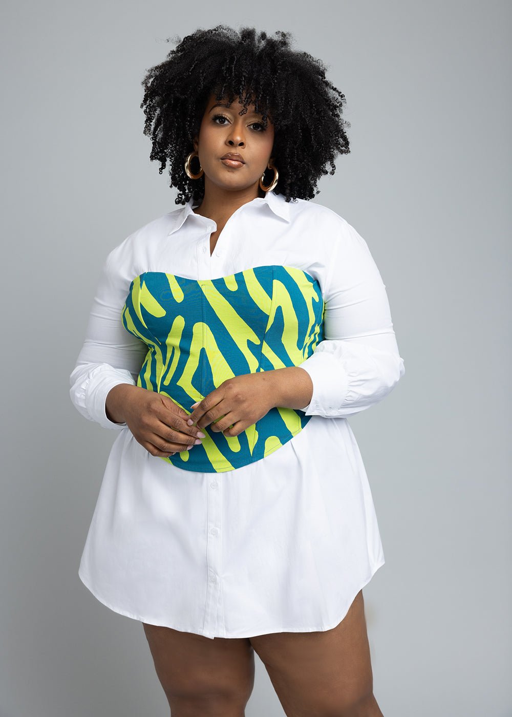 Safi Women's Button-Up Shirt Dress (White) - D'IYANU