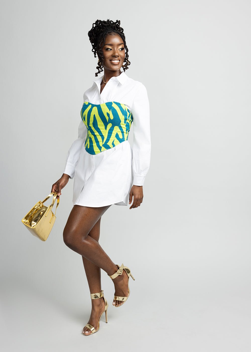 Safi Women's Button-Up Shirt Dress (White) - D'IYANU