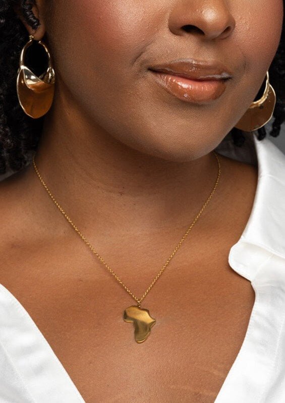 Asili African Map Necklace (Gold) - D'IYANU