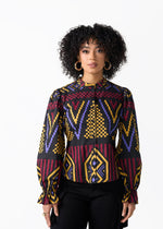 Jahzara Women's African Print Blouse (Black Burgundy Tribal) - D'IYANU