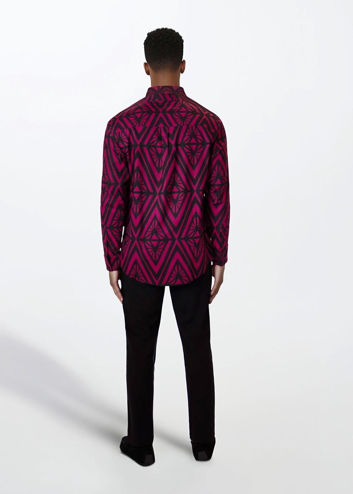 Jamal Mens African Print Mandarin Shirt (Plum Diamonds) - D'IYANU