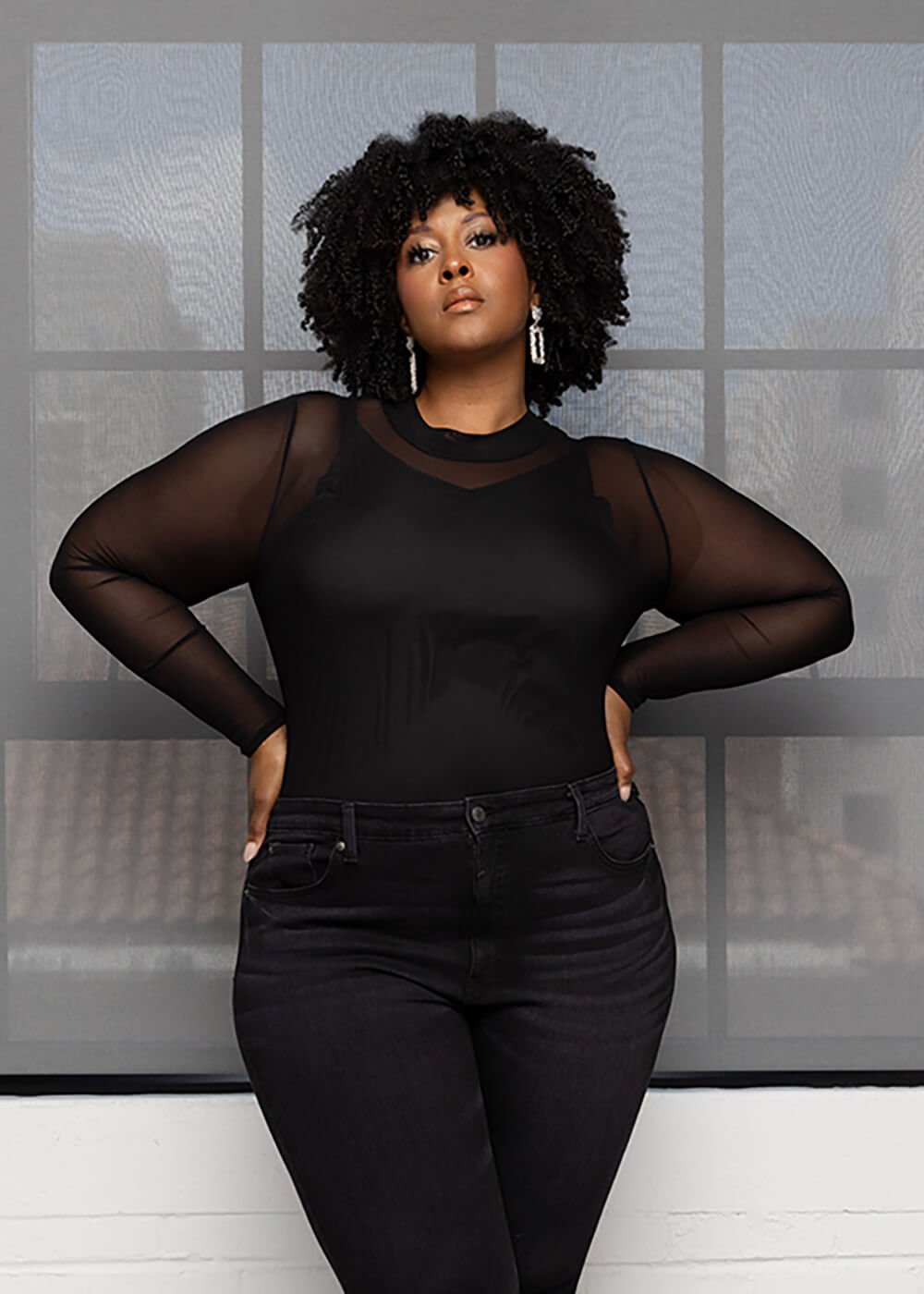 Jasiri Women's Sheer Mesh Bodysuit (Black) - D'IYANU