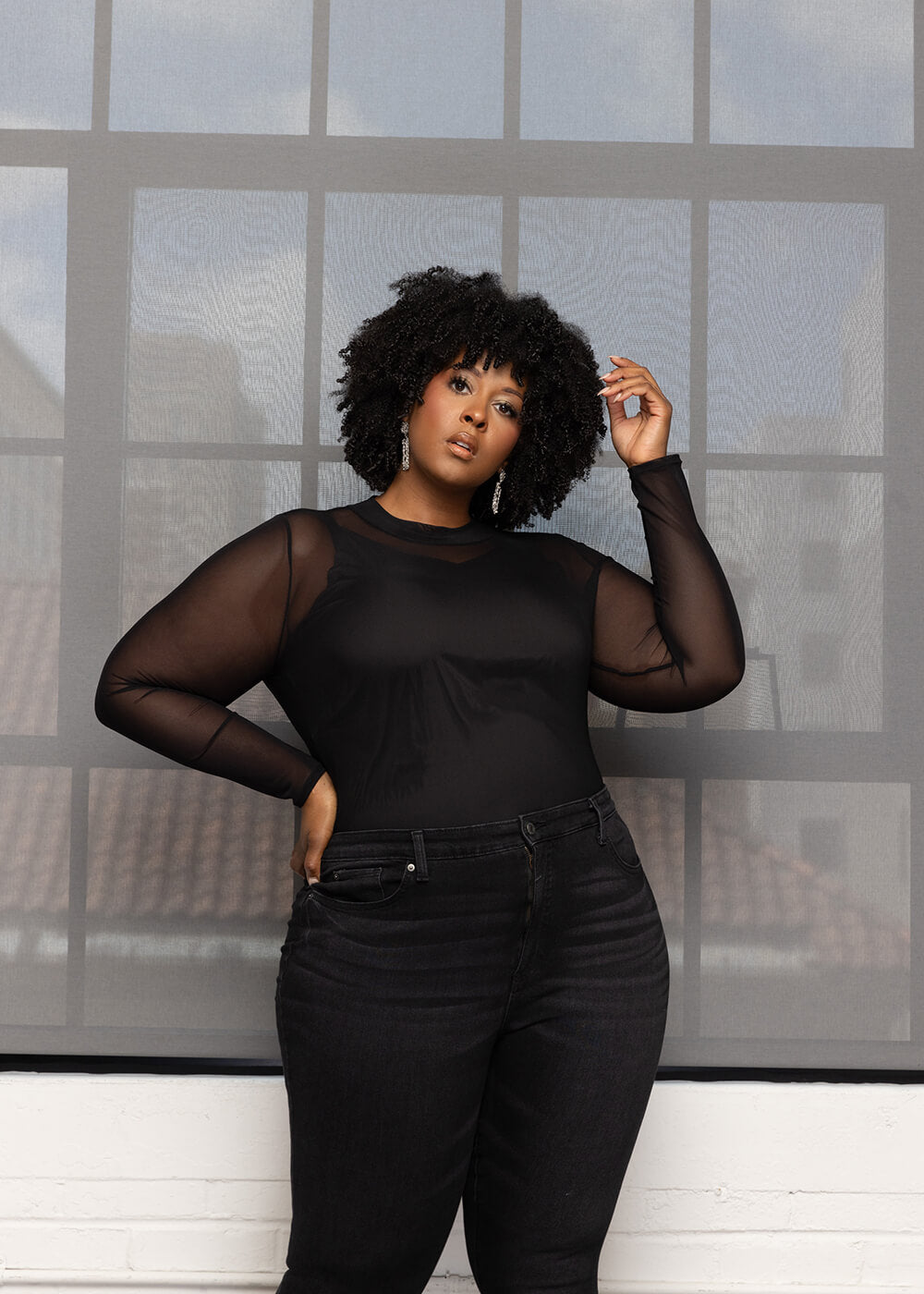 Jasiri Women's Sheer Mesh Bodysuit (Black) - D'IYANU