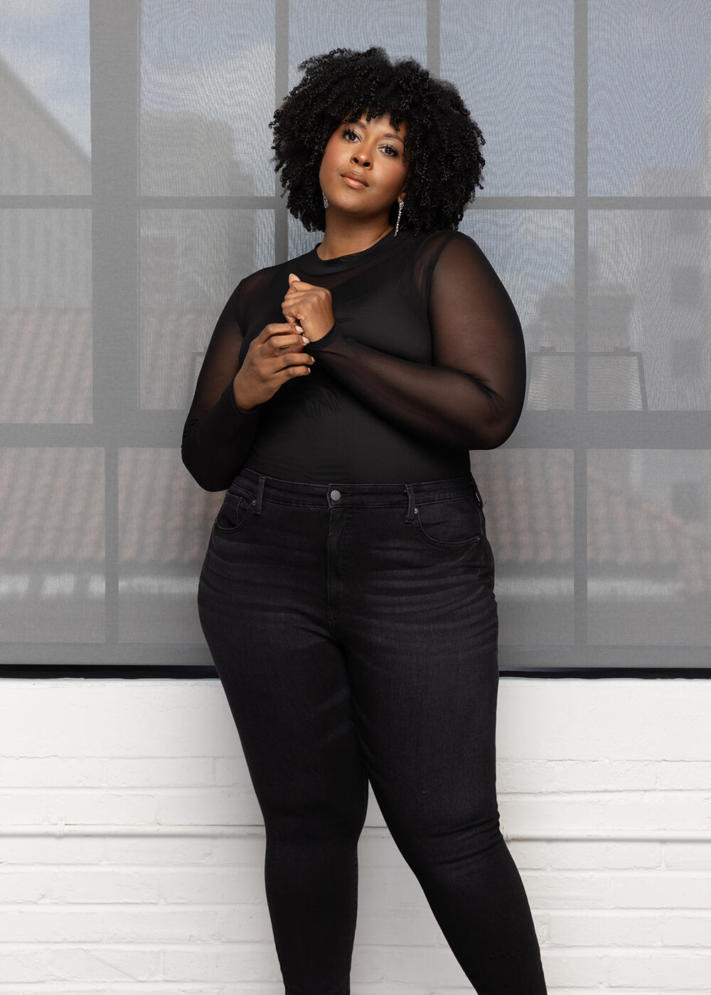 Jasiri Women's Sheer Mesh Bodysuit (Black) - D'IYANU