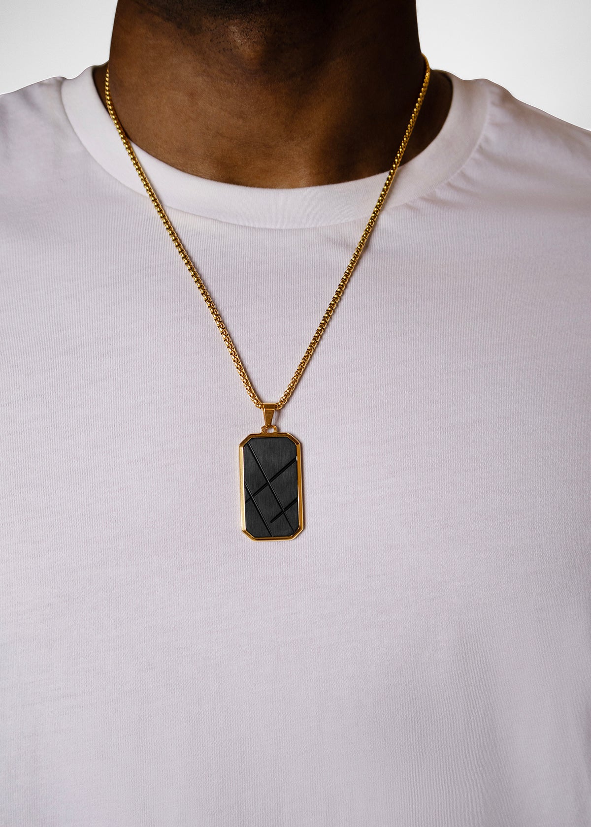 Kamil Mens Black Pendant Necklace (Gold) - D'IYANU