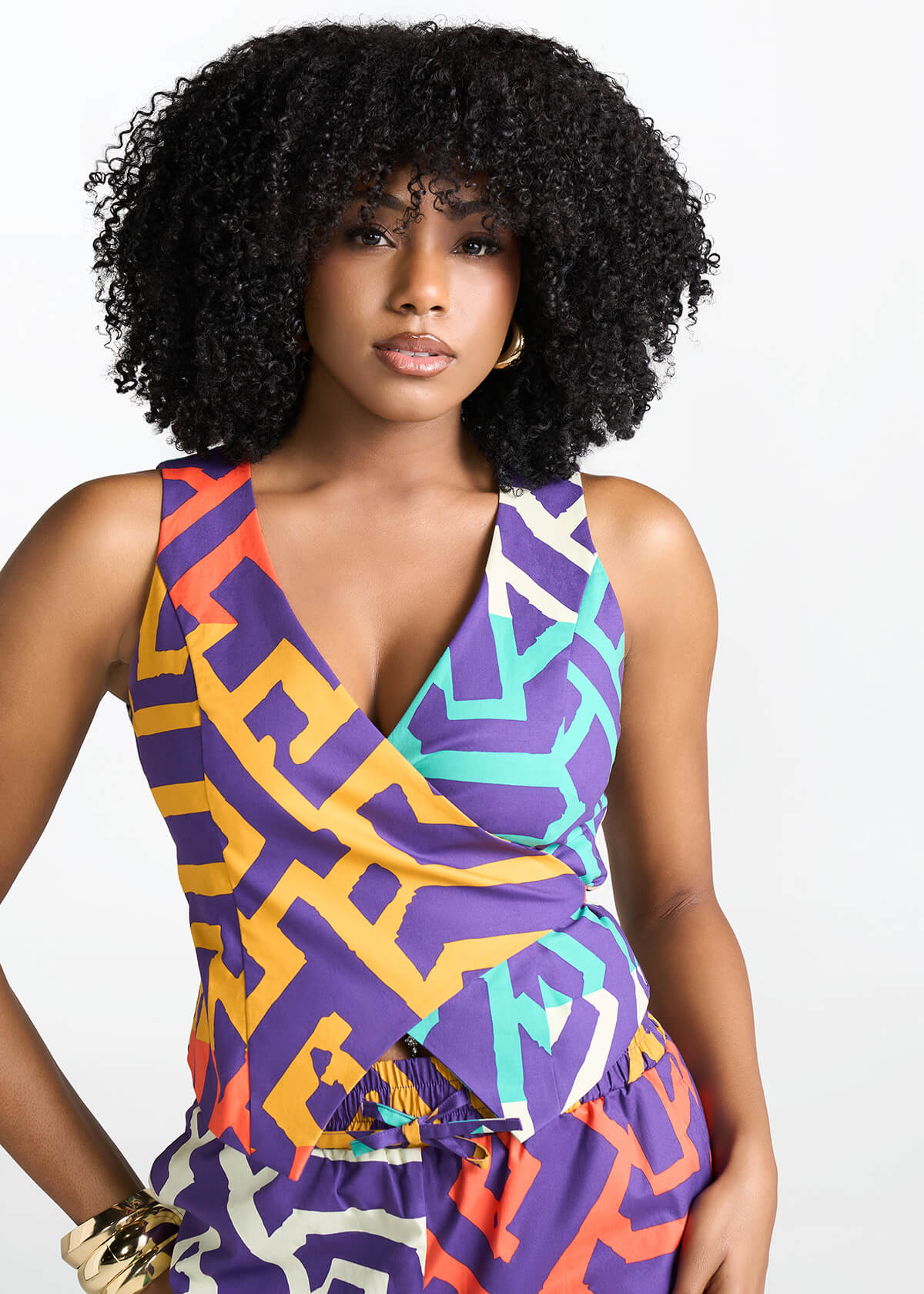 Kanika Women's African Print Wrap Vest (Purple Multicolor Tribal) - D'IYANU