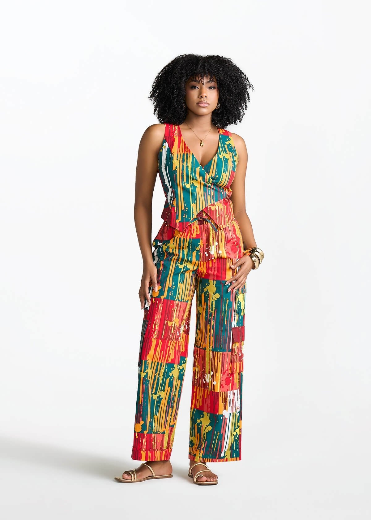Kanika Women's African Print Wrap Vest (Forest Paint Splatter) - D'IYANU