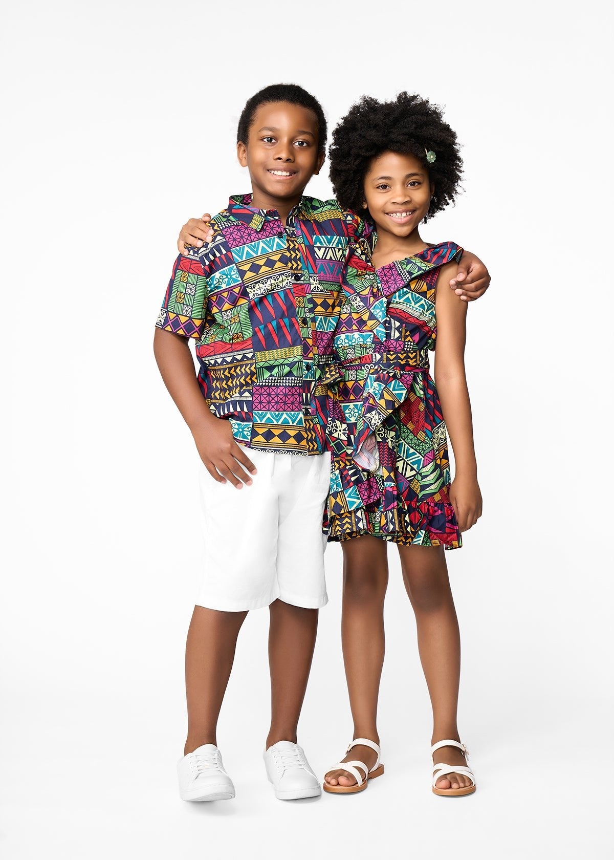 Kelechi Boy's African Print Button-Up (Green Navy Kente) - D'IYANU