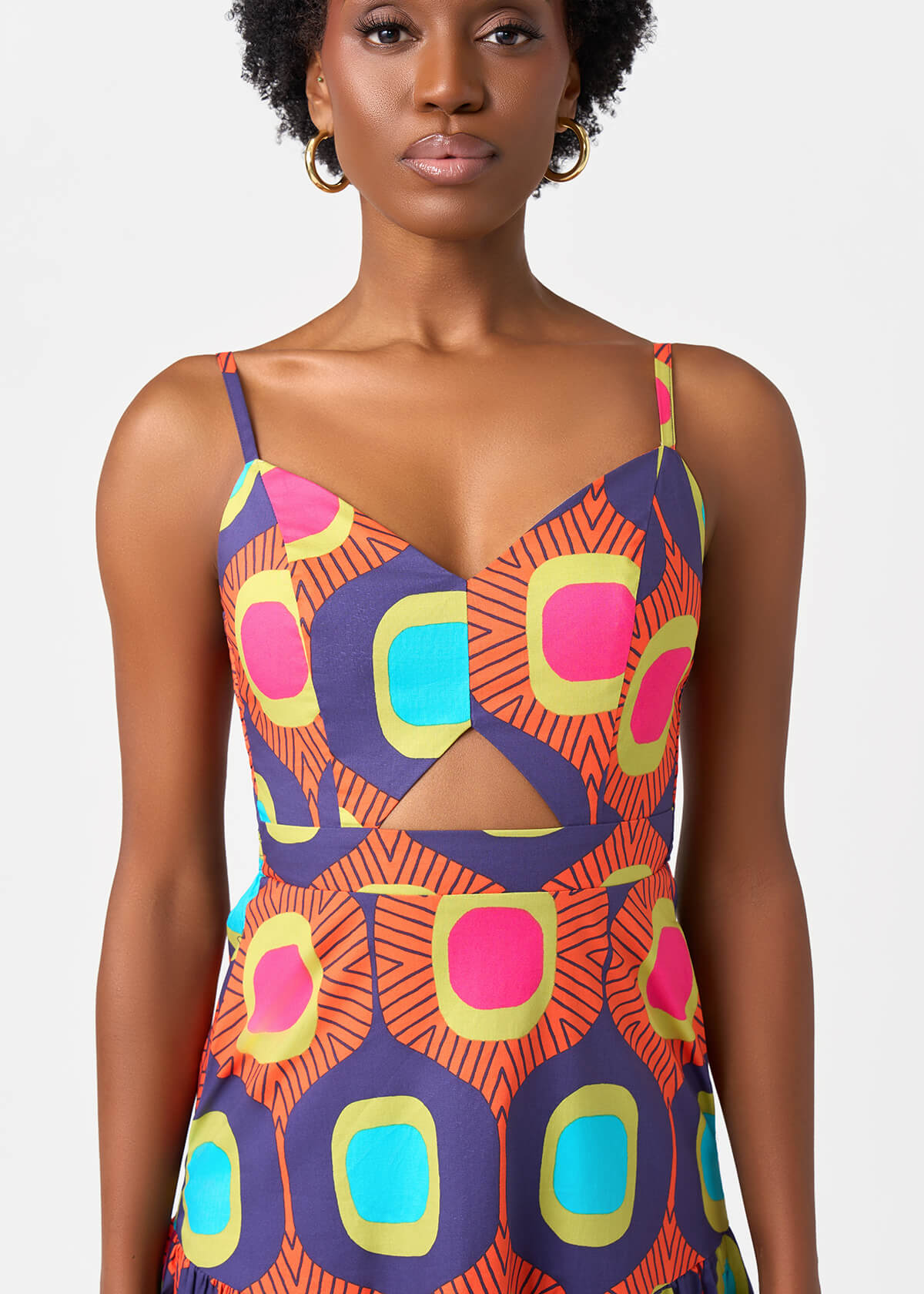 Kenyatta Women's African Print Maxi Dress (Orange Navy Mod) - D'IYANU